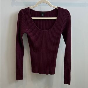 Halogen Maroon Ribbed Knit Top